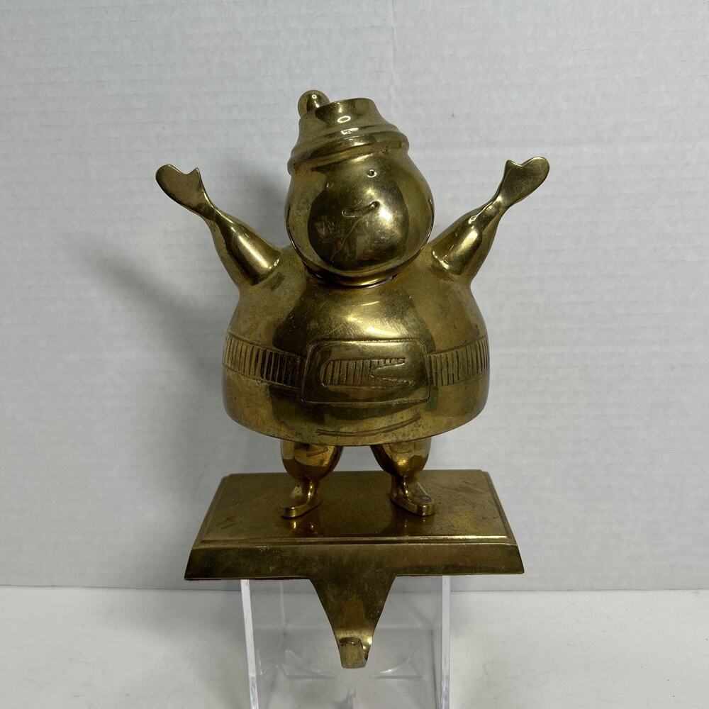 Jolly Snowman Child Heavy Brass Christmas Stocking Hanger Holder Holiday Decor